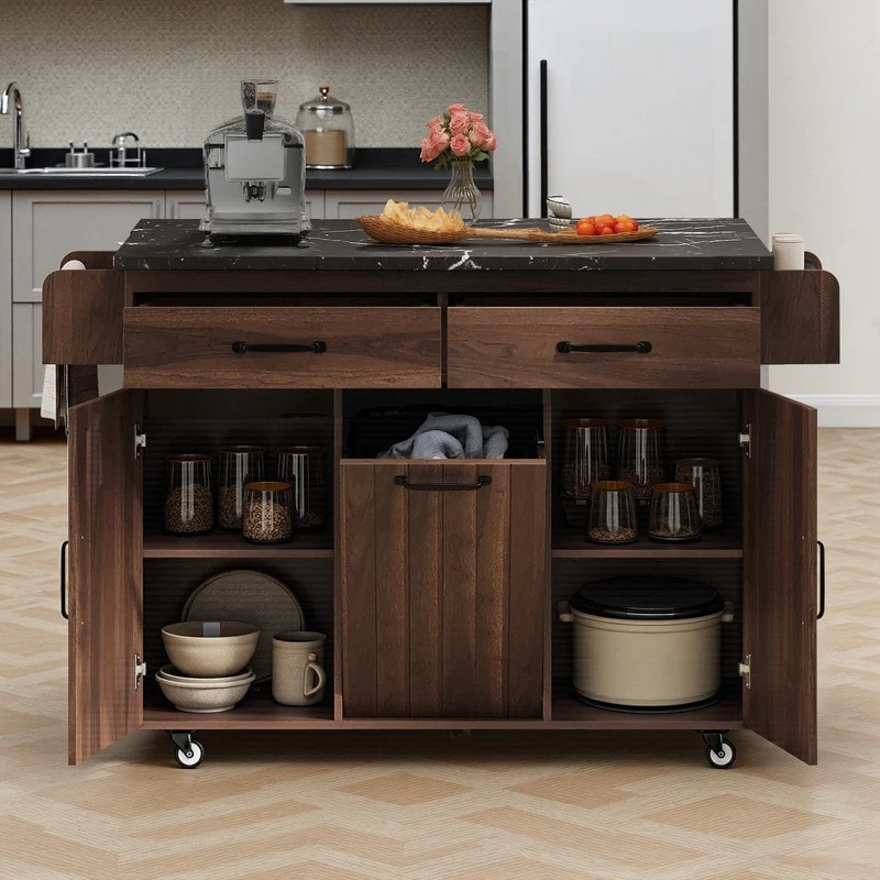 Alger Kitchen Island with Trash Can Storage Cabinet