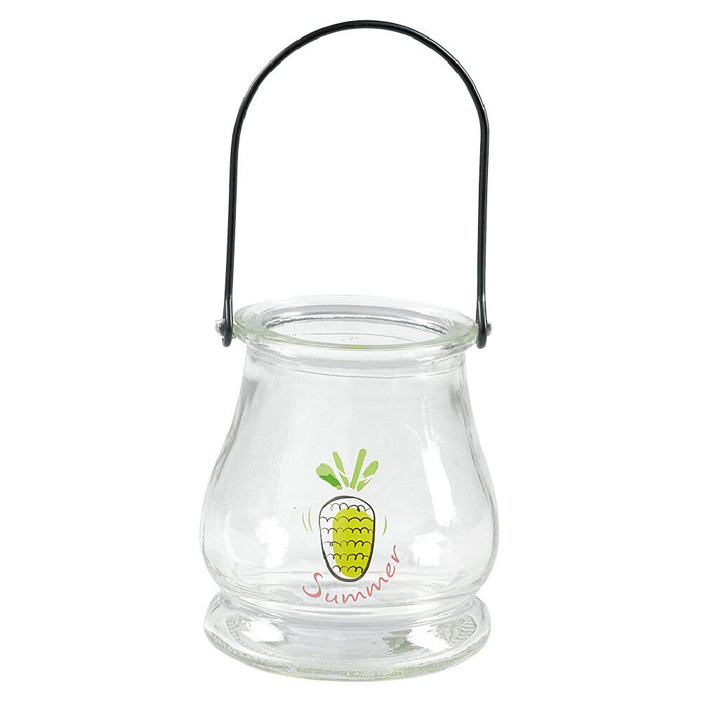 Lanterne déco été en verre et anse en métal