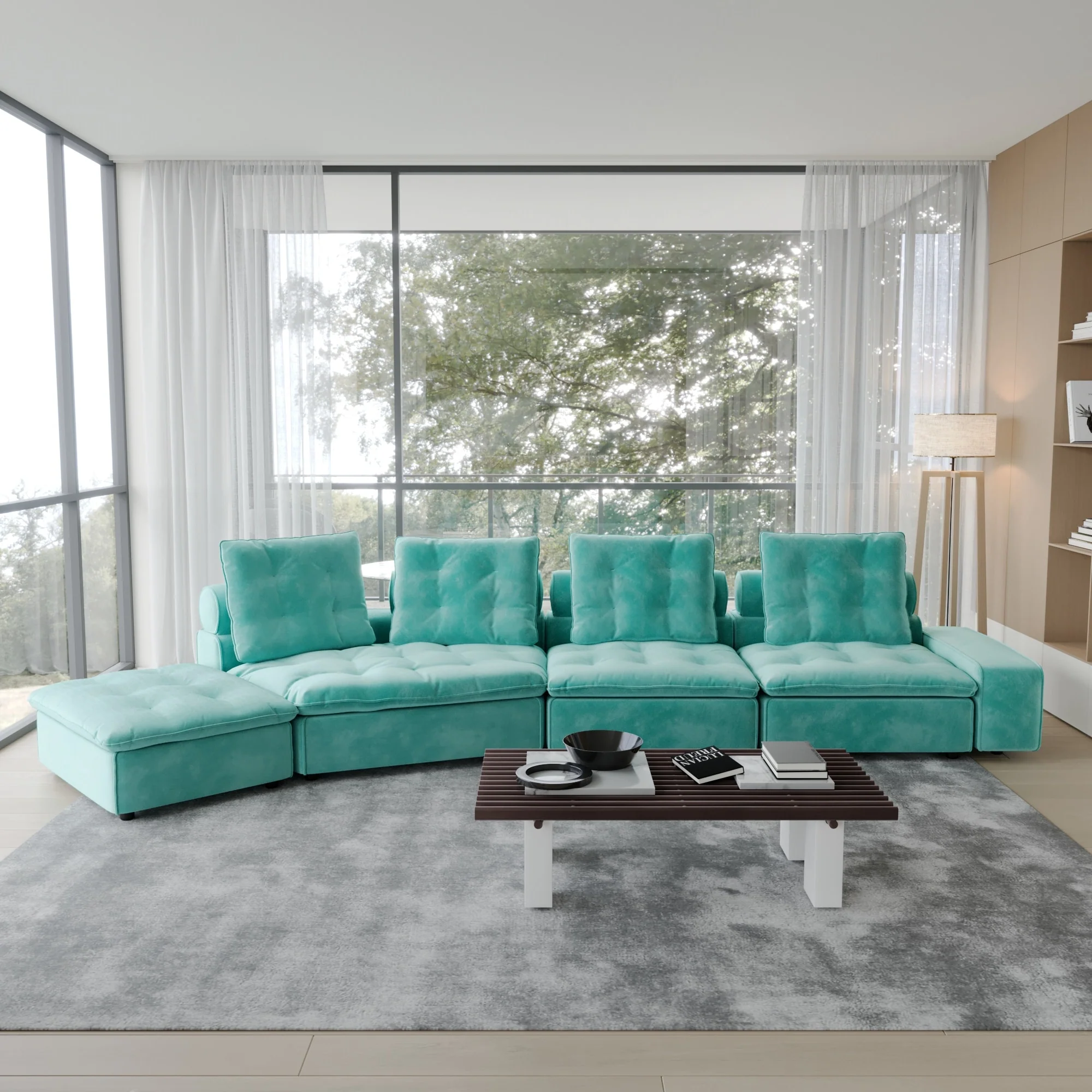 Down Filled Curved Sectional Sofa Oversized 4 Seater Cloud Modular Sectional Couches for Living Room Set