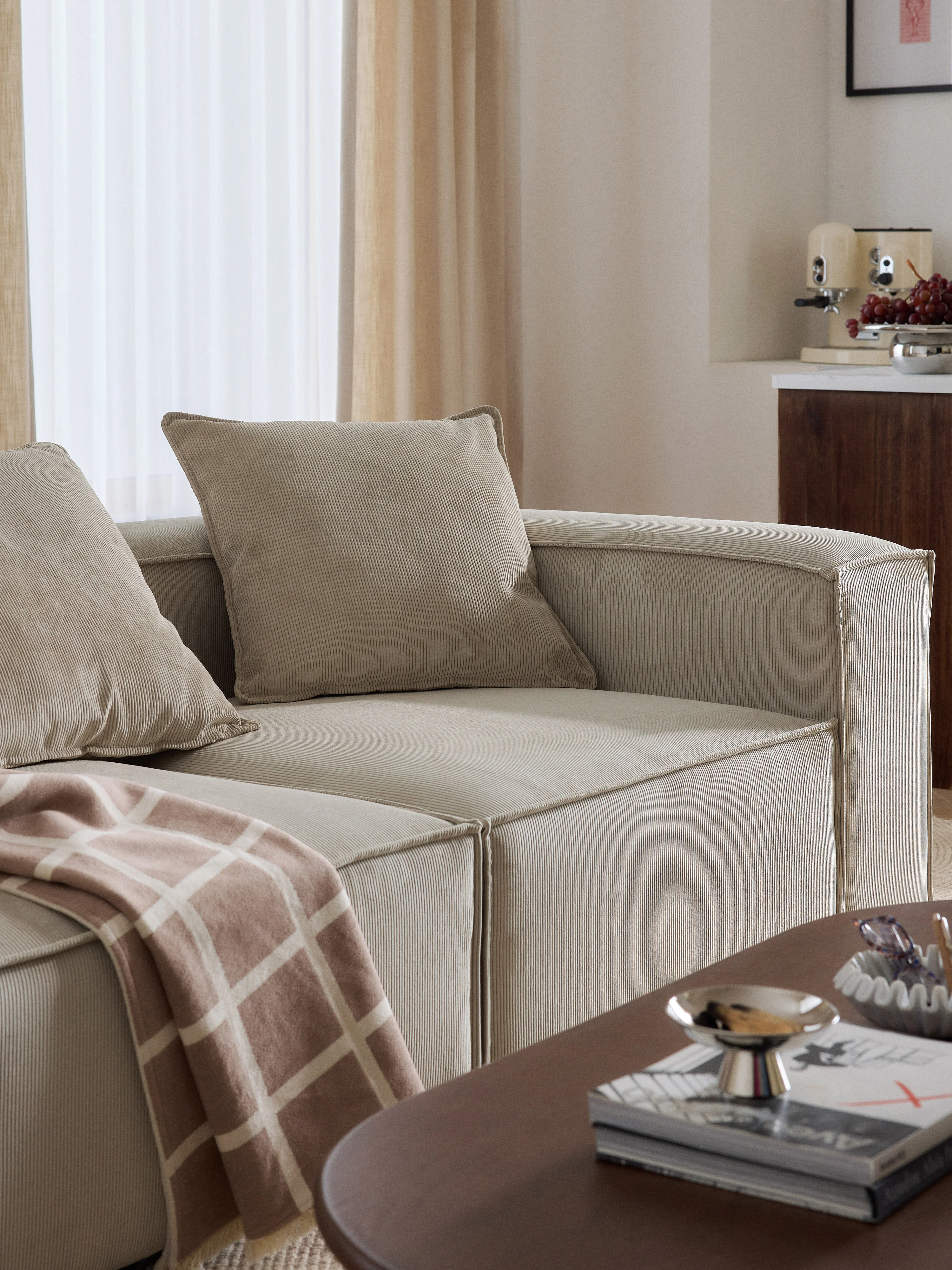 Großes Cord-Sofa-Kissen Lennon, 60 x 60 cm