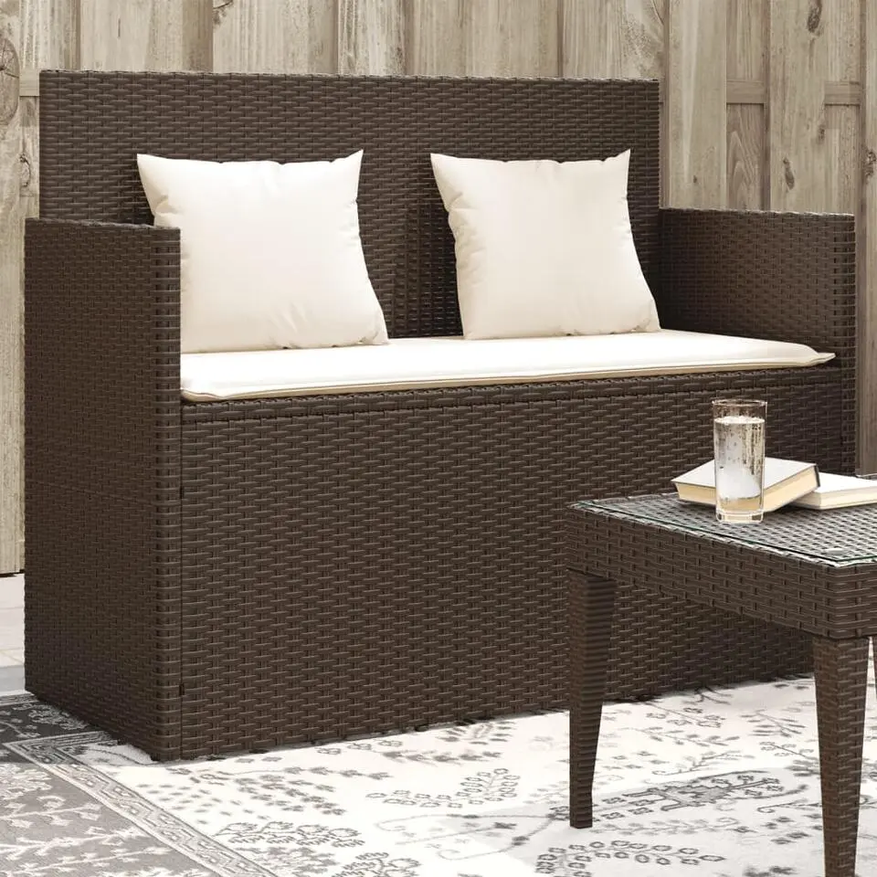 vidaXL - Tuinbank met kussens - Bruin - Poly rattan - 120x50x90.5 cm