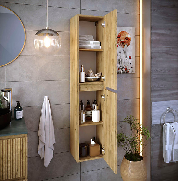 Colonne de salle de bain CIMS 2 portes 140x30x27 cm chêne T-BATH