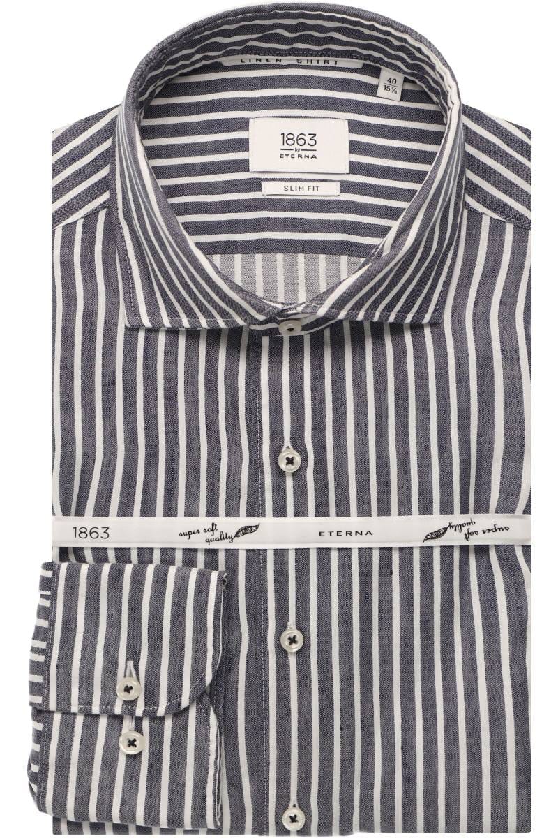 ETERNA 1863 Slim Fit Leinenhemd blau, Gestreift