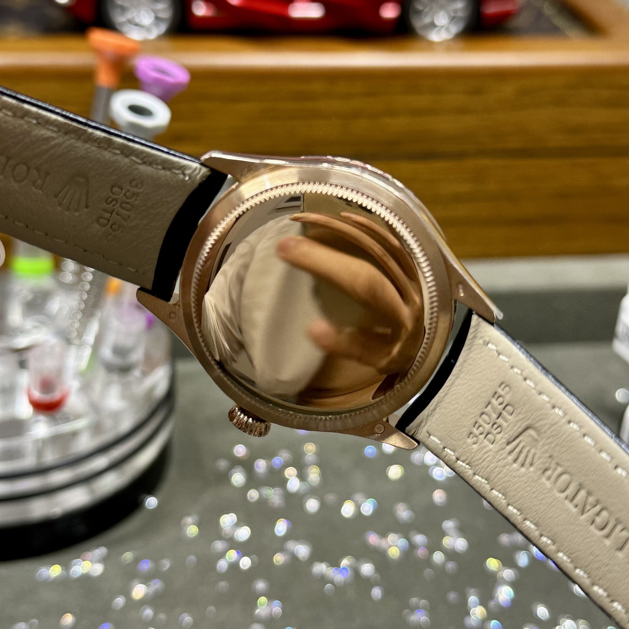 Rolex Cellini 50505 RG Plated Black Dial 39mm Leather AAA Replica