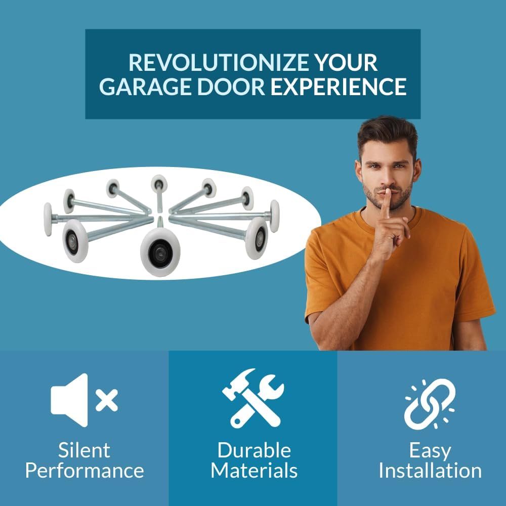 PGN Garage Door Rollers Replacement (12 Pack), Nylon Wheels, 6200-2RS Sealed Bearings, 7 Stem, Quiet & Heavy Duty Garage Door Rollers for Residential Doors