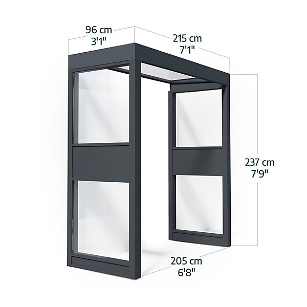 Marquise de porte 2 parois gris anthracite Canopia Sophia 215 x 95 cm