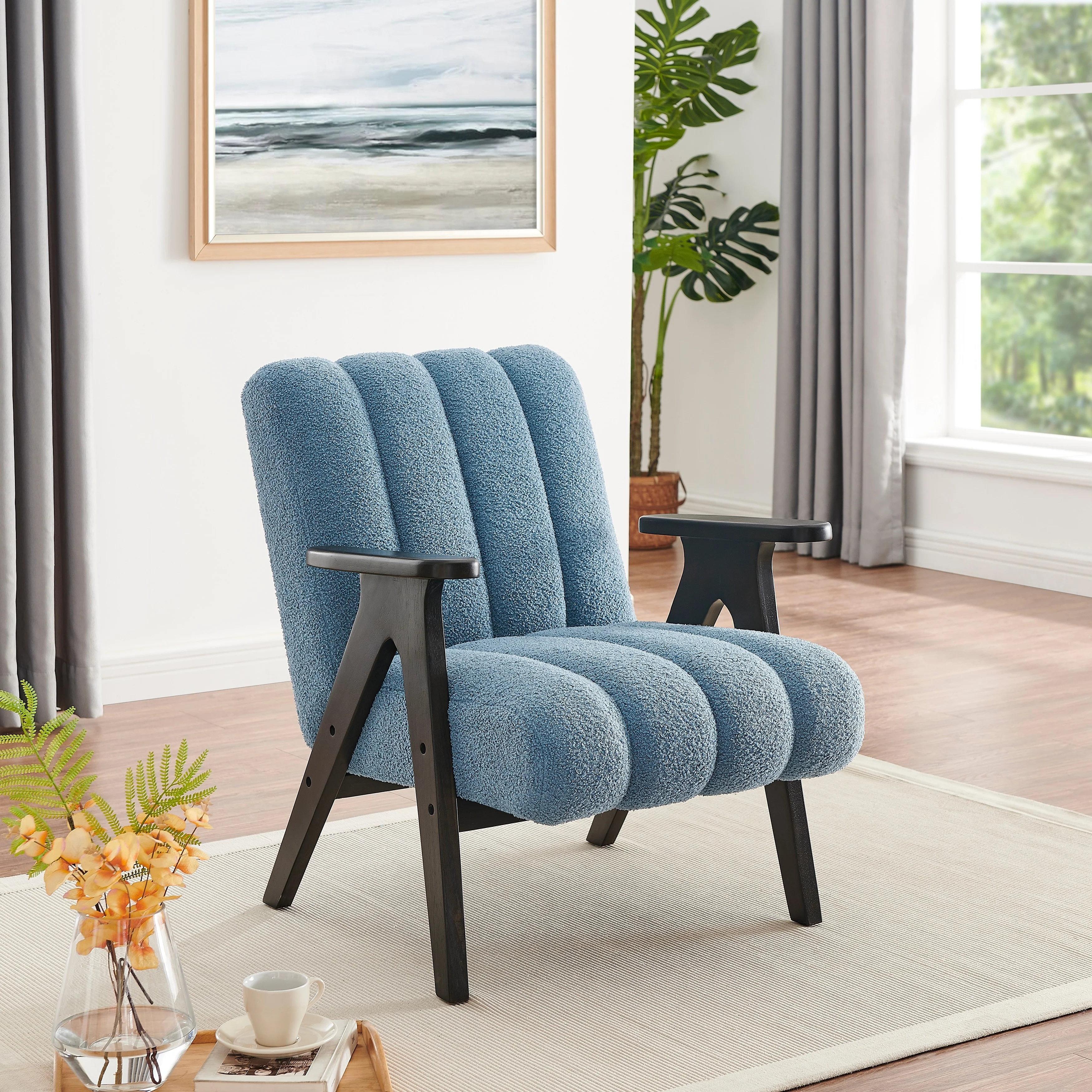 Roundhill Furniture Rella Modern Teddy Sherpa Fabric Accent Chair with Espresso Wood Frame