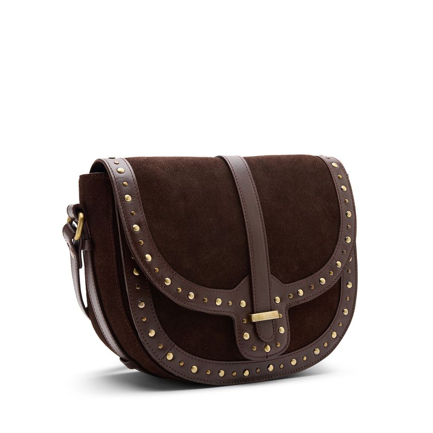 Manfield Donkerbruine suède schoudertas