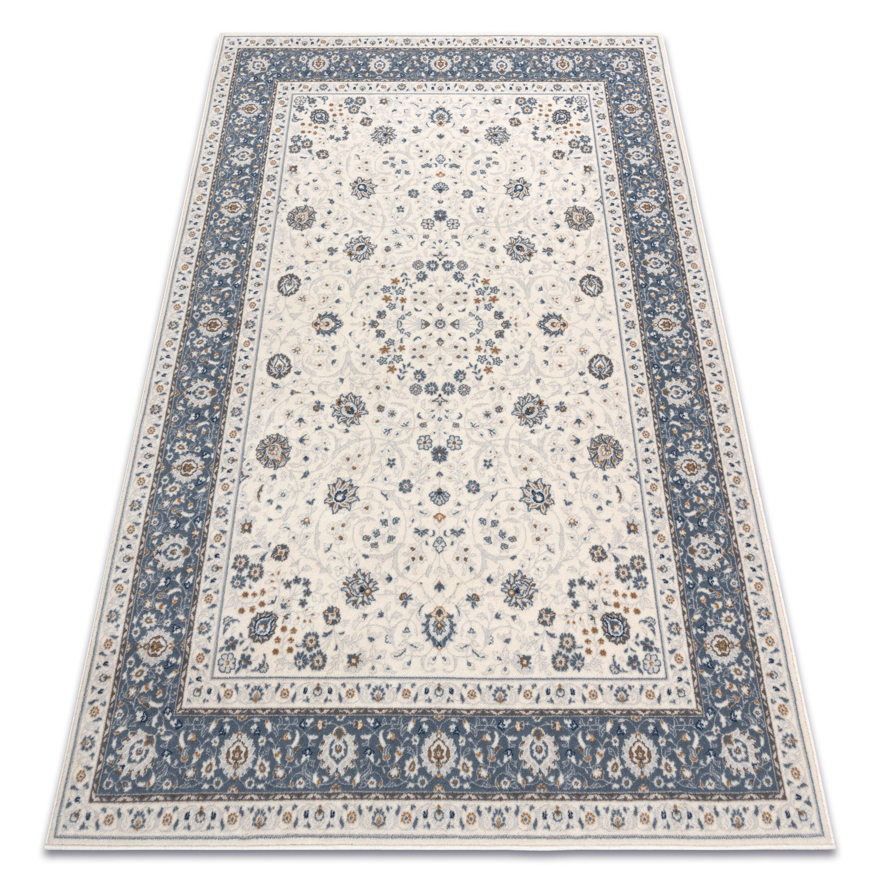Dywan wełniany NAIN Ramka ornament 7179/51943 beż / granat 240x340 cm