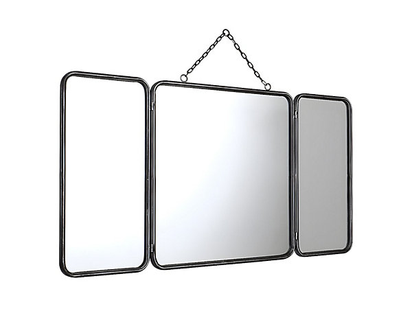 Miroir de barbier vintage en métal - L. 112 x H. 60 cm - Gris métallisé - CERRONE