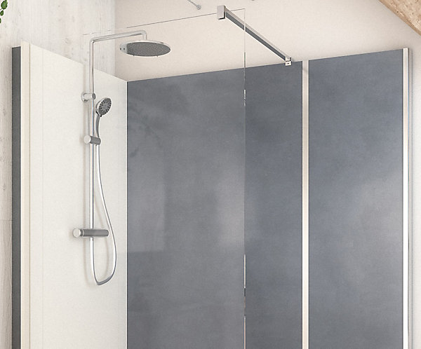 Cabine de douche à l’italienne l.80 x L.170 x H.218 cm – effet béton, receveur de plain-pied, Elmer Serenity