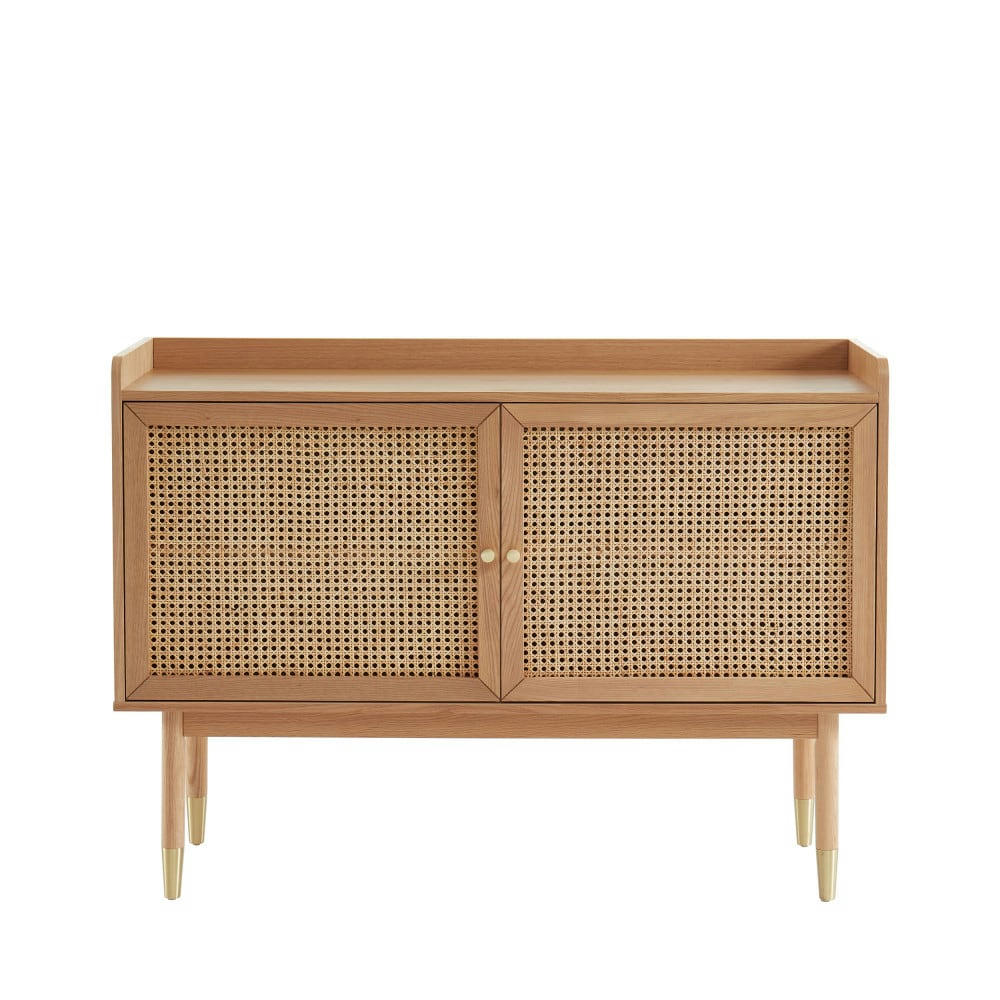 BOMBONG - Buffet 2 portes en bois et cannage L120cm bois clair