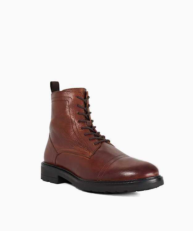 Marrow Brown - Leather Chunky Lace Up Boots