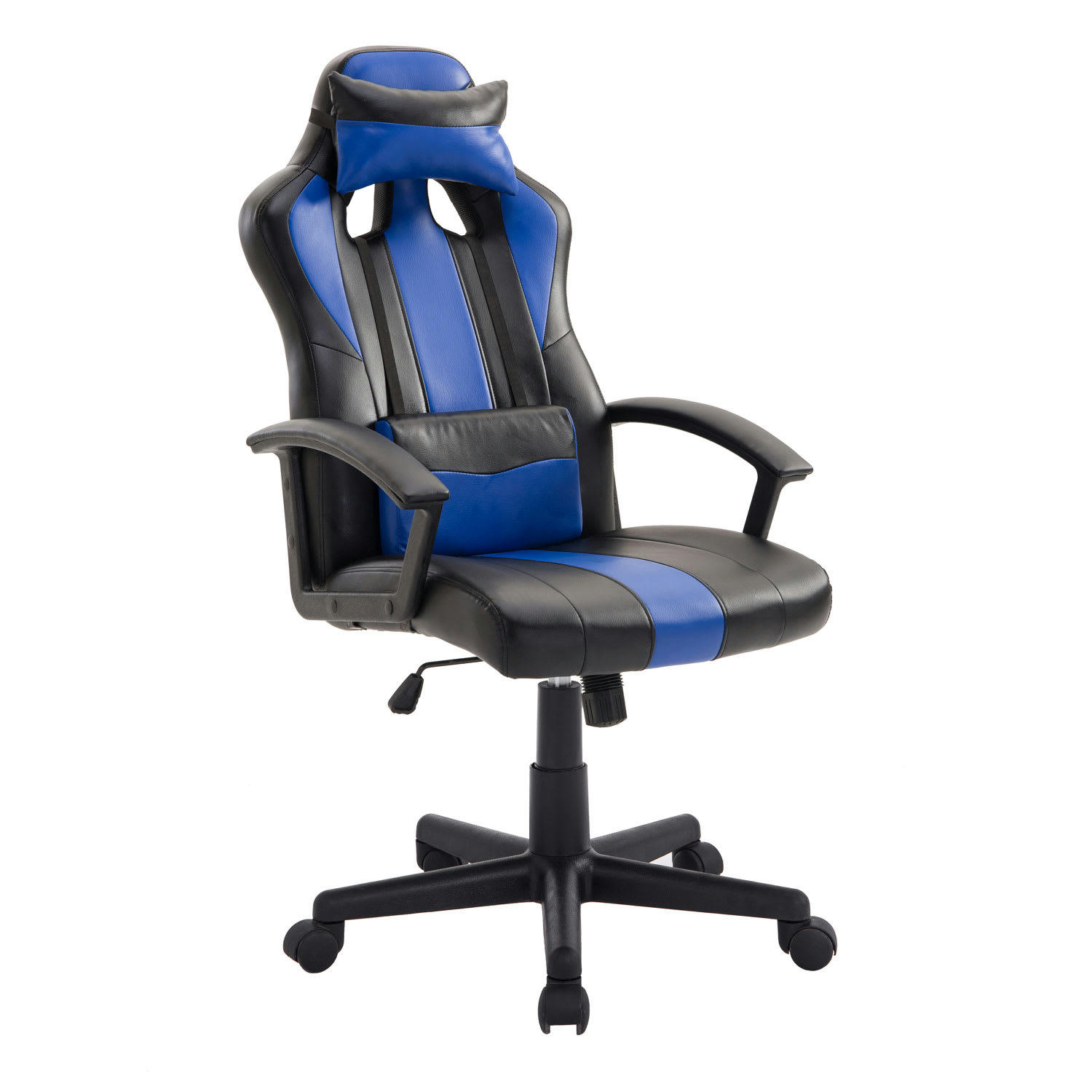CRASH - Fauteuil de bureau gamer en simili cuir noir et bleu