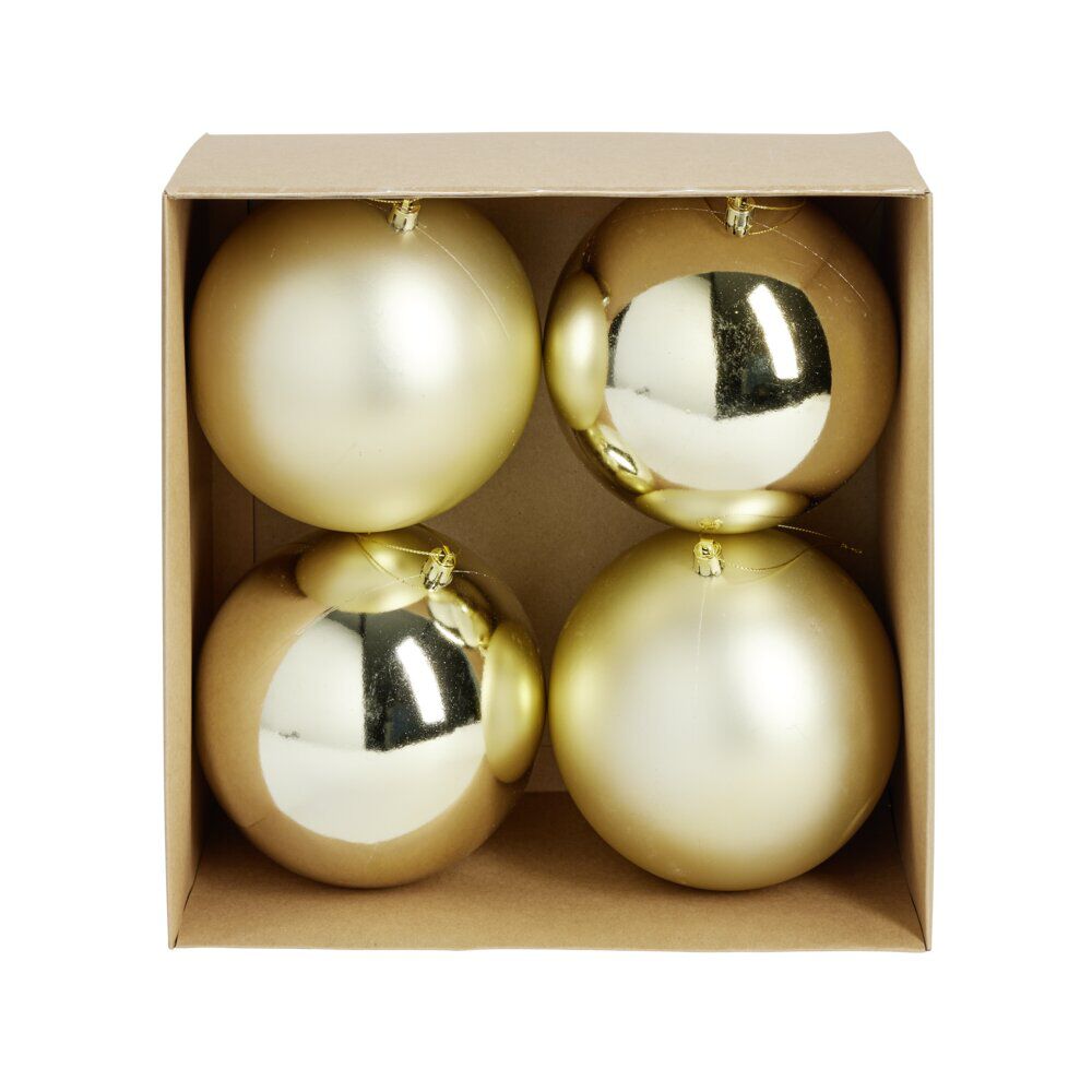 Boule de No&euml;l plastique doré x4 mate et brillant Ø15cm