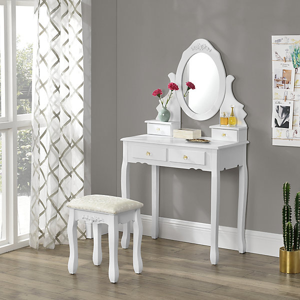Coiffeuse avec tabouret 141 x 75 x 40 cm blanc en.casa