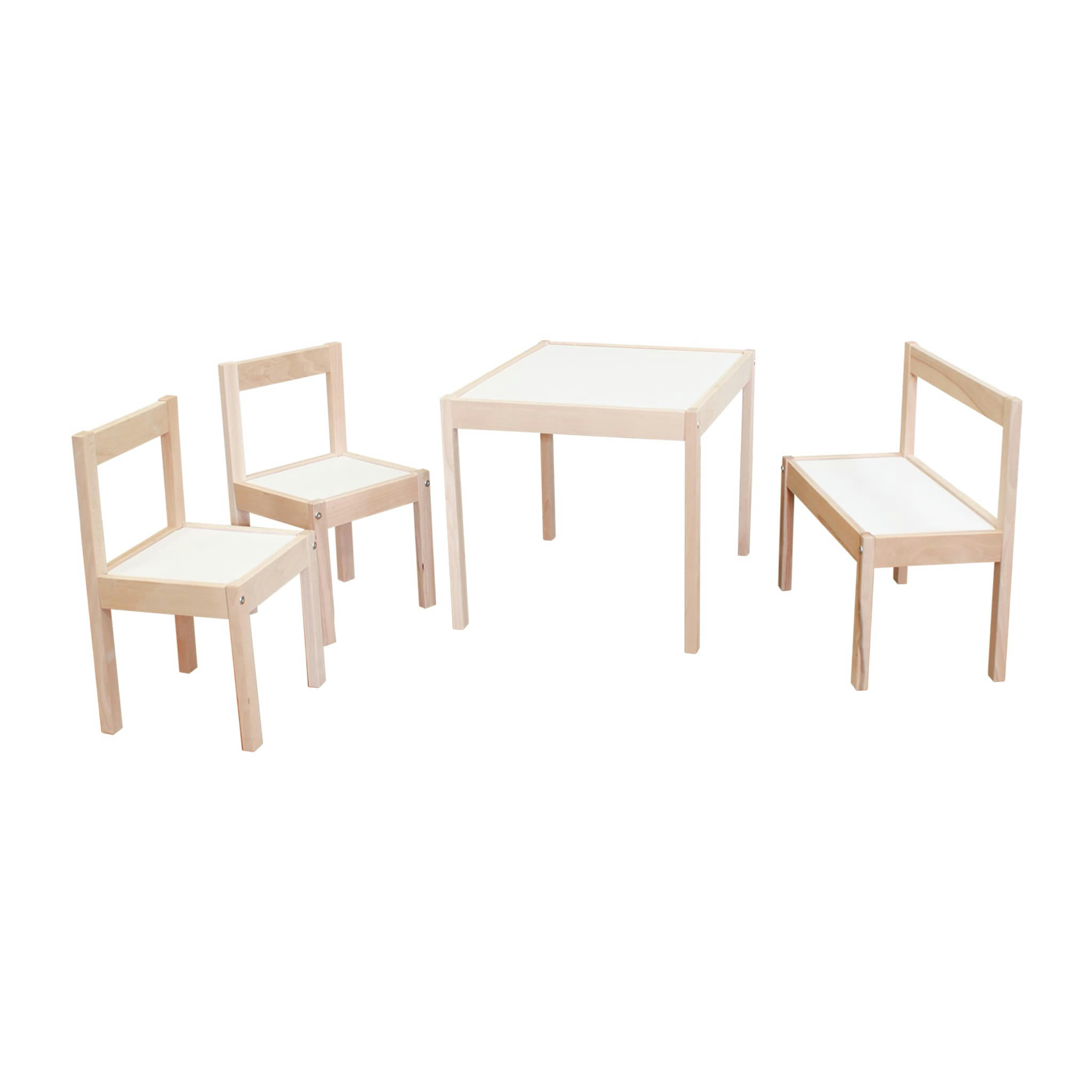 - Ensemble table junior, 2 chaises et banc bois massif