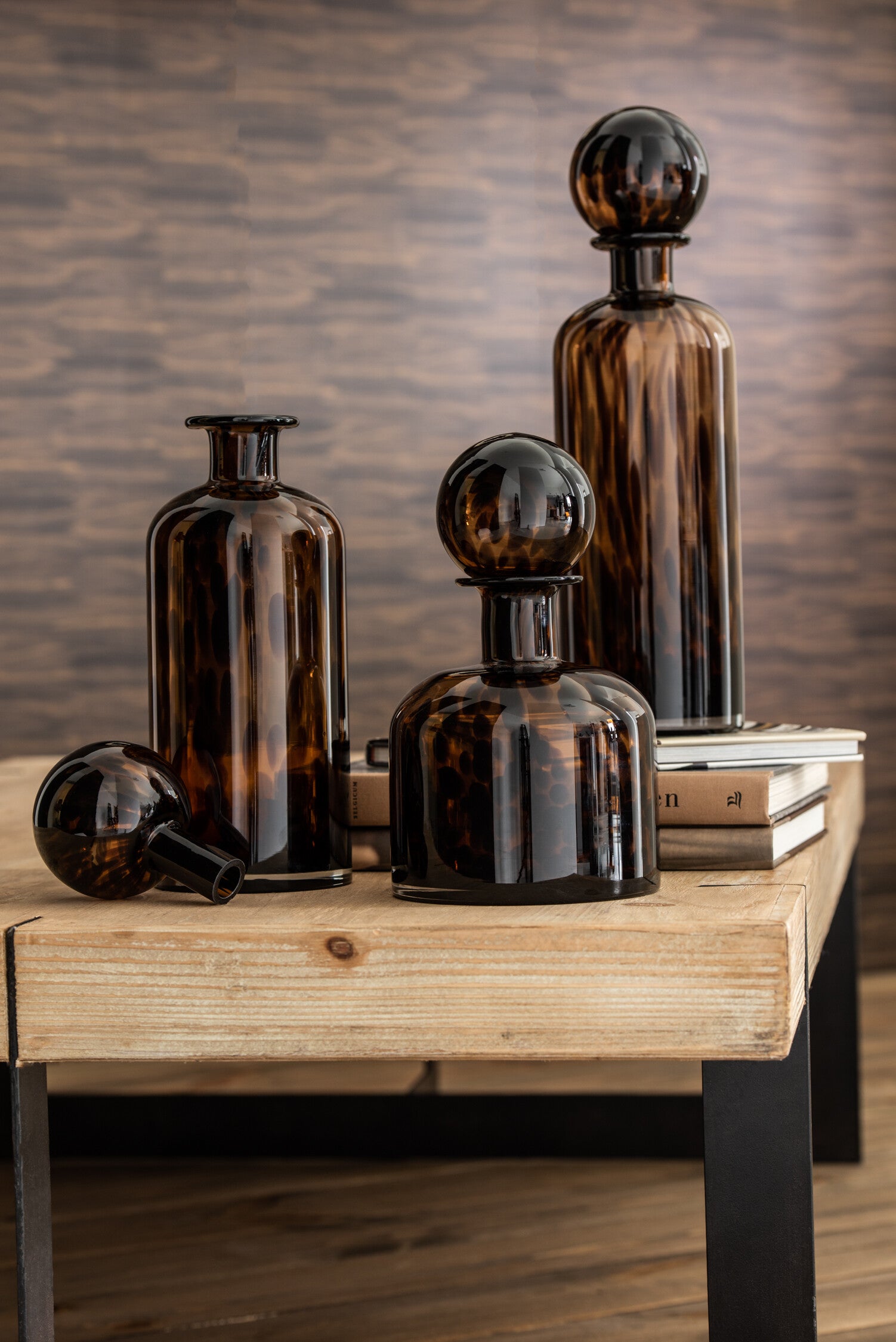J-Line decoratie Fles   stop Spikkel - glas - bruin/zwart - large