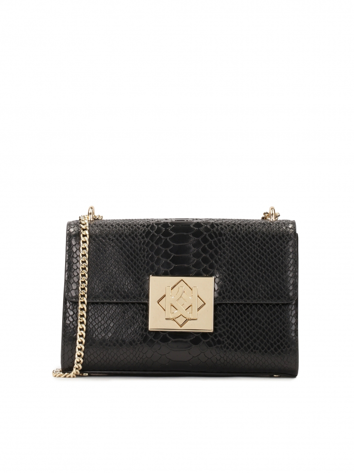 Black handbag with exotic pattern