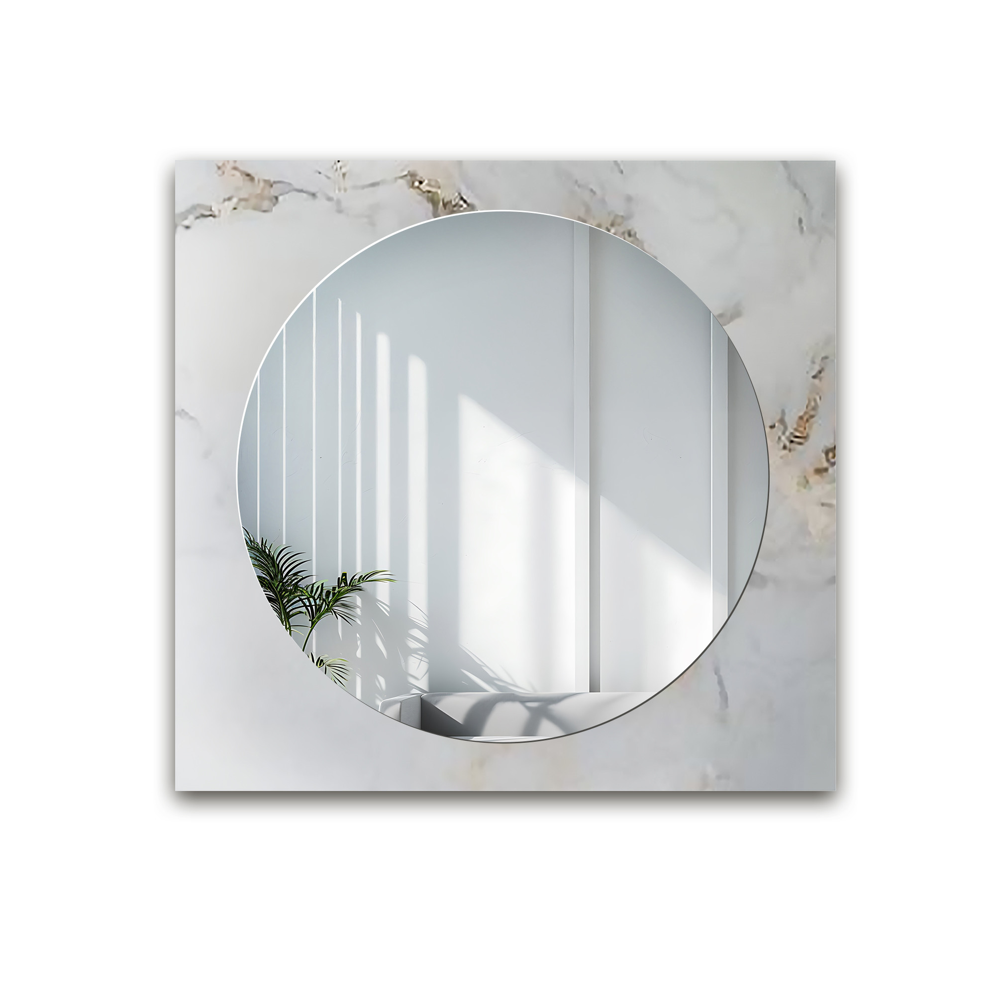 Okrągłe lustro na kwadratowym biało złotym marmurze - MARBLE BIANCO
