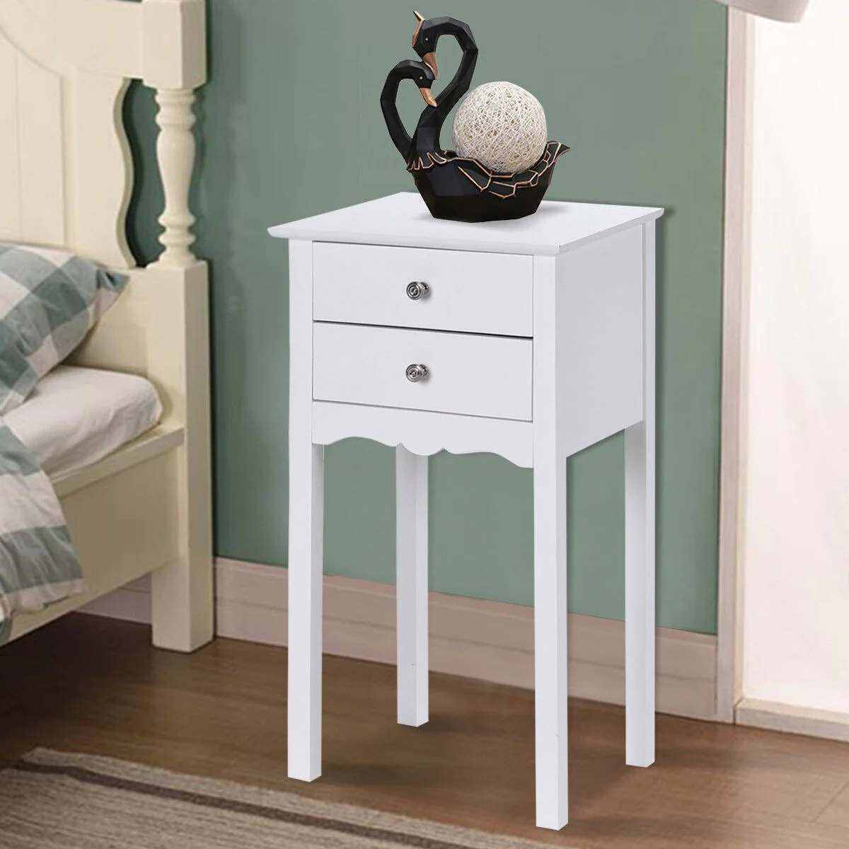 Gymax Side Table End Accent Table Night Stand W/ 2 Drawers Furniture