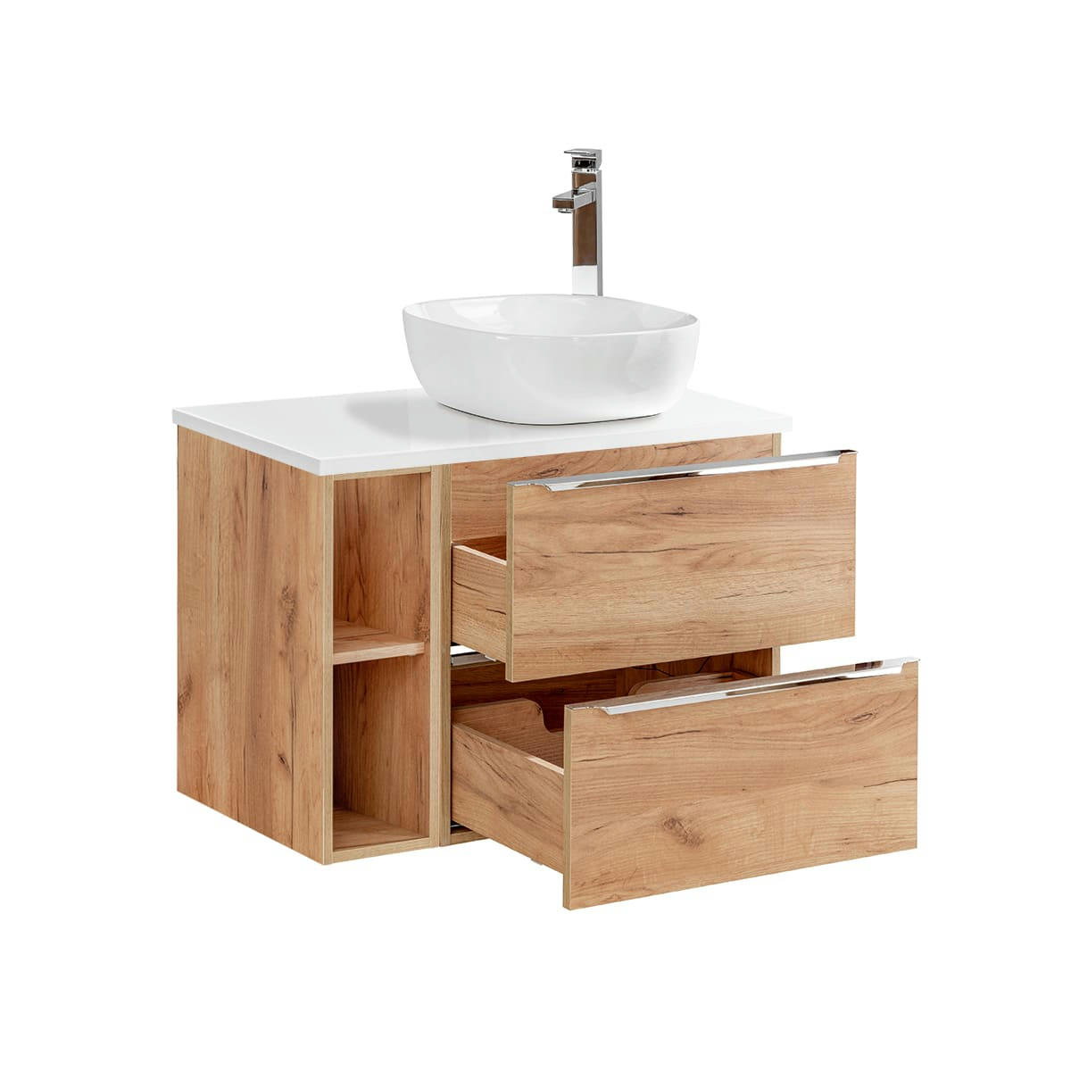 - Meuble simple vasque 80cm 2 niches naturel et blanc