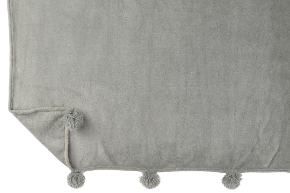 J-Line plaid Pompom - polyester - grijs - 170 x 130 cm