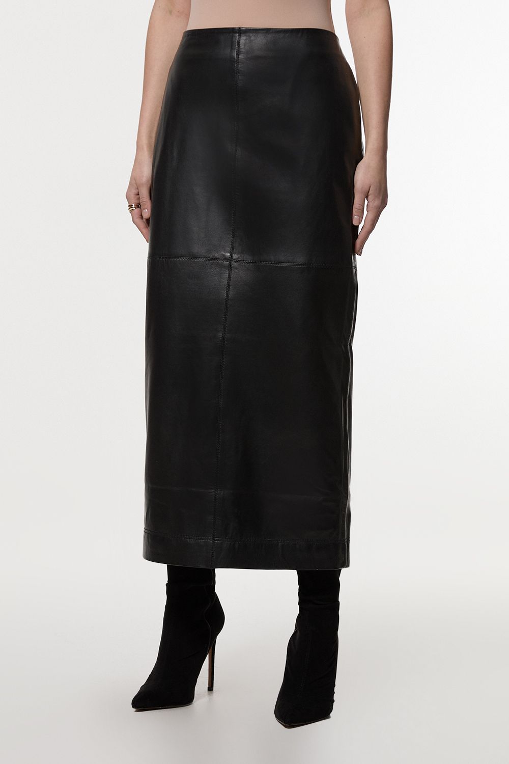 KarenMillen Leather Clean Pencil Midi Skirt