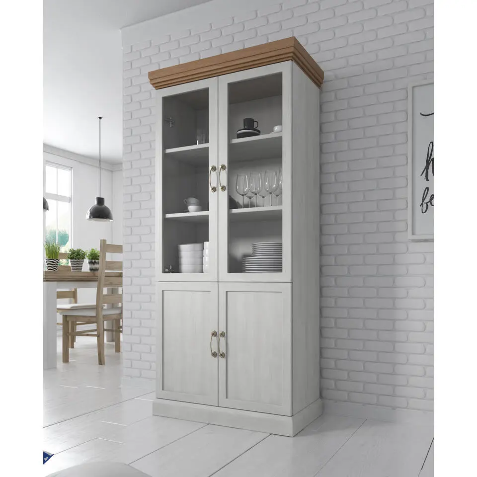 Meubella - Vitrinekast River - Wit - Eiken - 87 cm