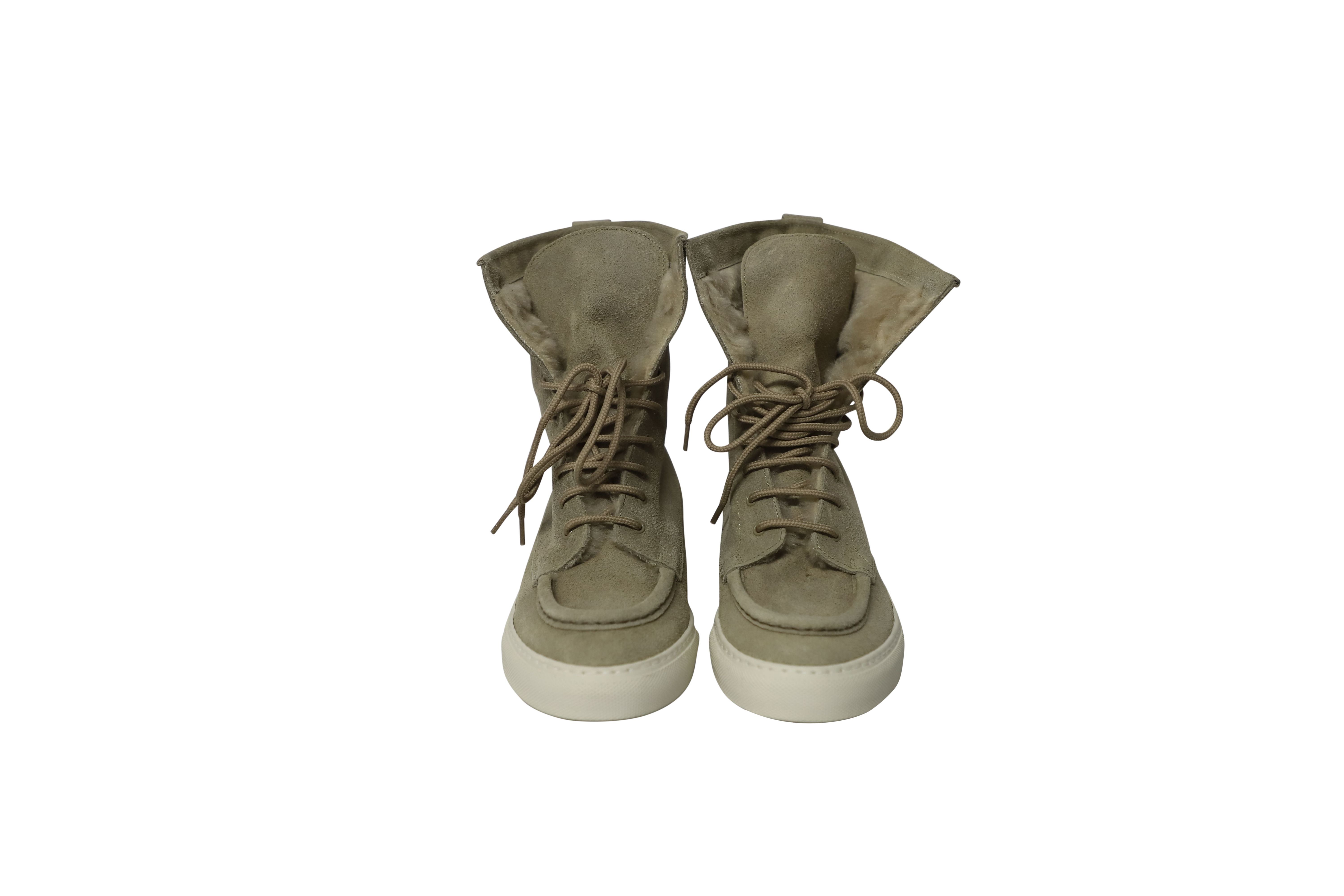 Common Projects Preloved Tournament Shearling High-Top Sneakers in Grey Suede