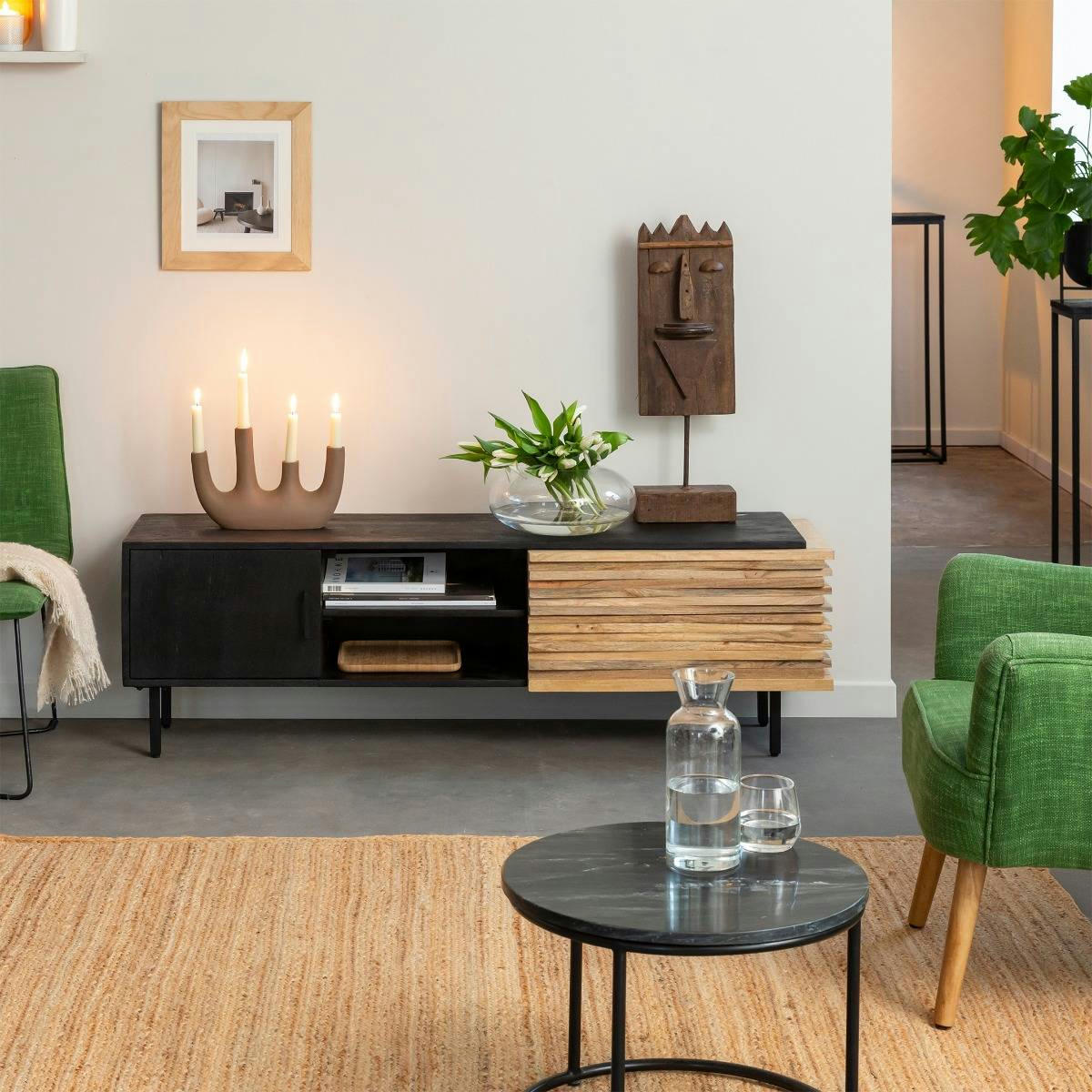 TINO - Meuble TV en bois noir 138 cm