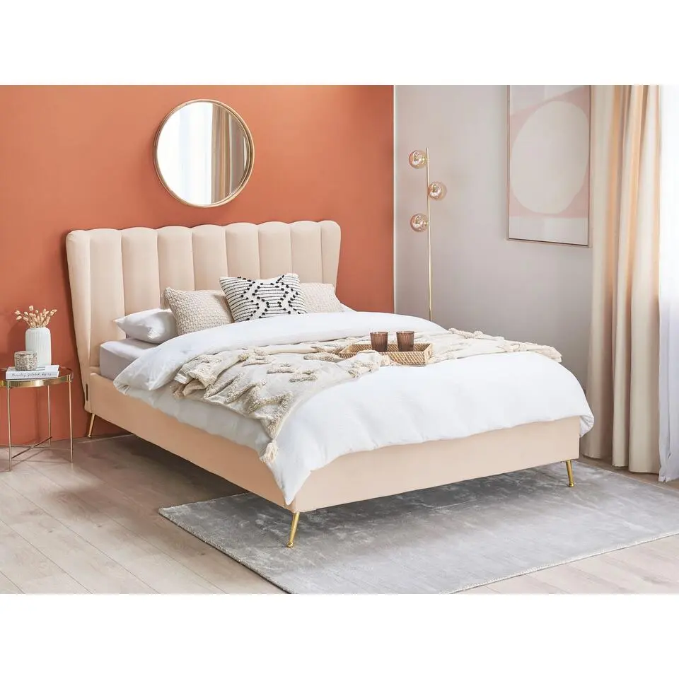 MIRIBEL - Tweepersoonsbed - Beige - 140x200 - Fluweel