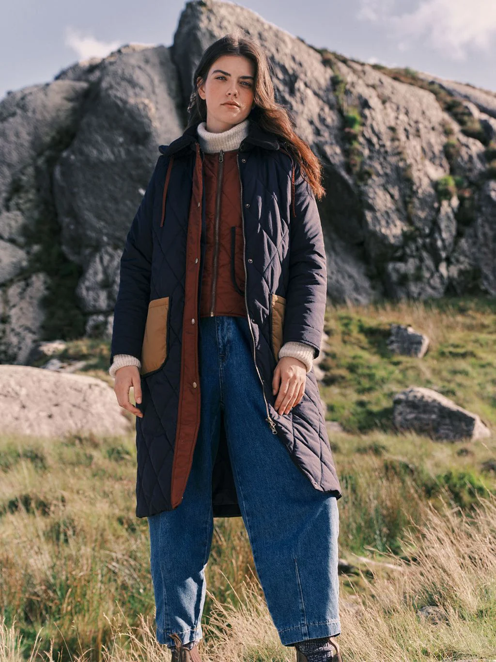 Quebec Quilted 3 in 1 Modular Longline Coat in Navy