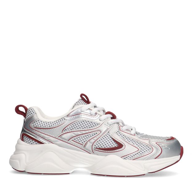 Zilveren metallic sneakers met rode details