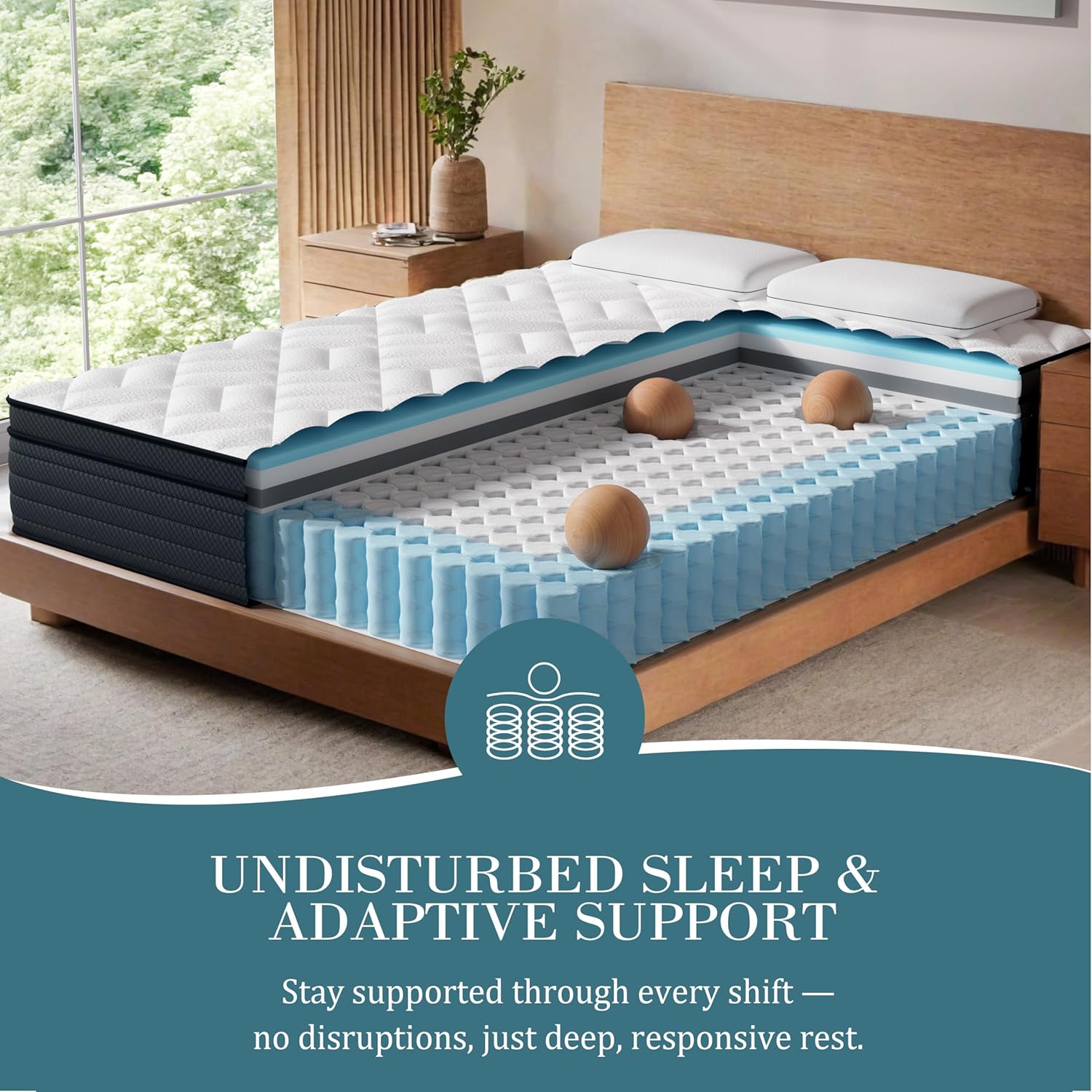 Sleepmax Extra Firm Queen Size Mattress 12 Inch - Deep Sleep Hybrid Mattress Pressure Relief - Cooling Bed in a Box for Back & Side Sleepers - 365-Night Trial, Forever Warranty, Fiberglass-Free