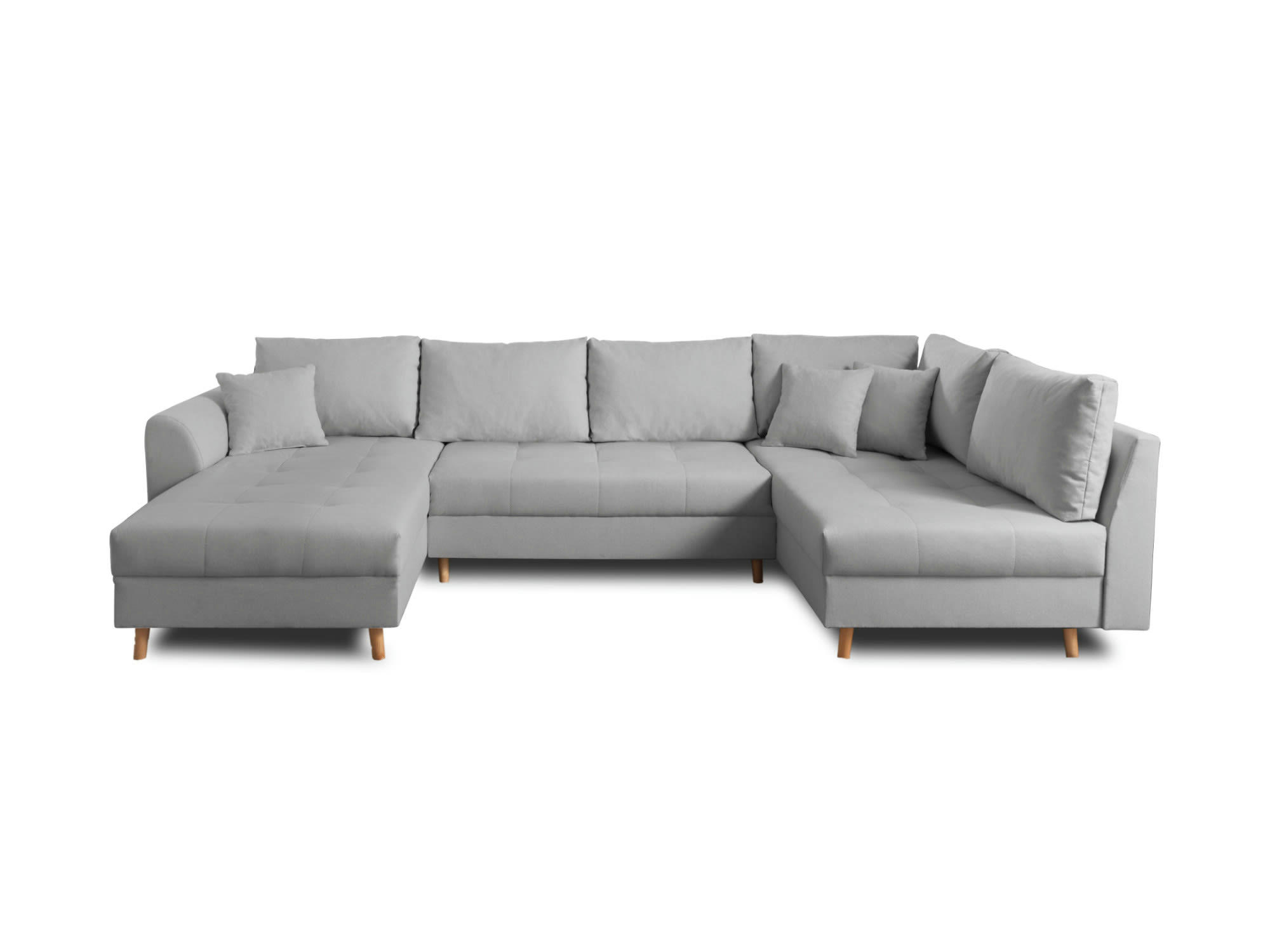 RUNE - Canapé panoramique 7 places angle droit en tissu gris clair