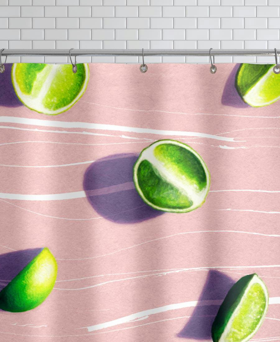 FRUIT 10 - Rideau de douche en polyester en rose & vert 150x200