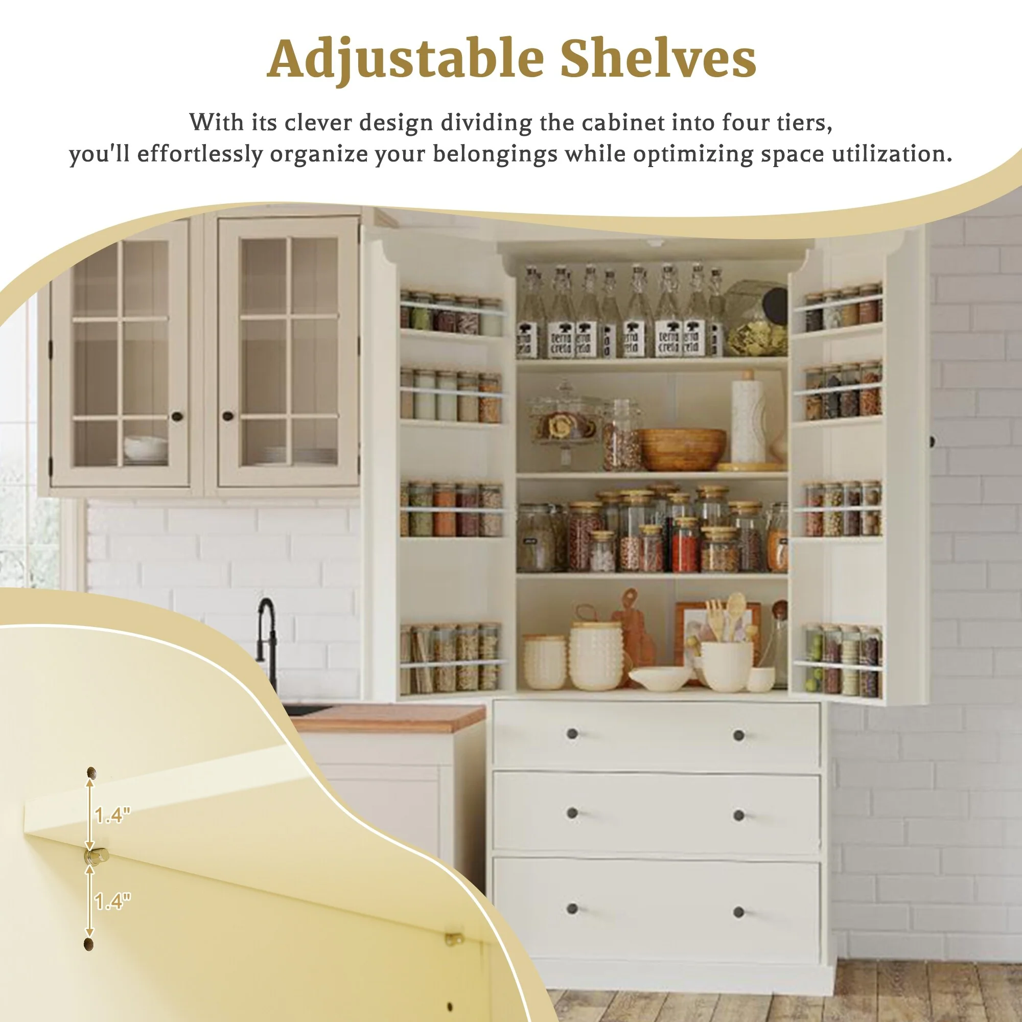 Freestanding Kitchen Pantry Tall Cupboard Storage Cabinet