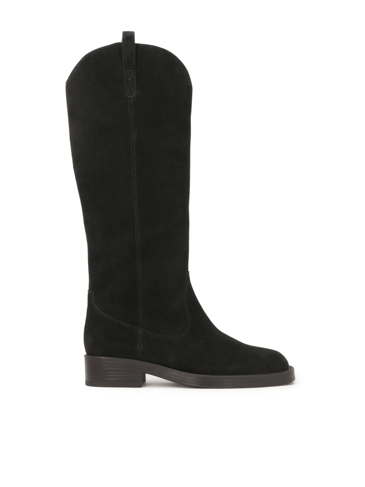 Black suede flat sole boots