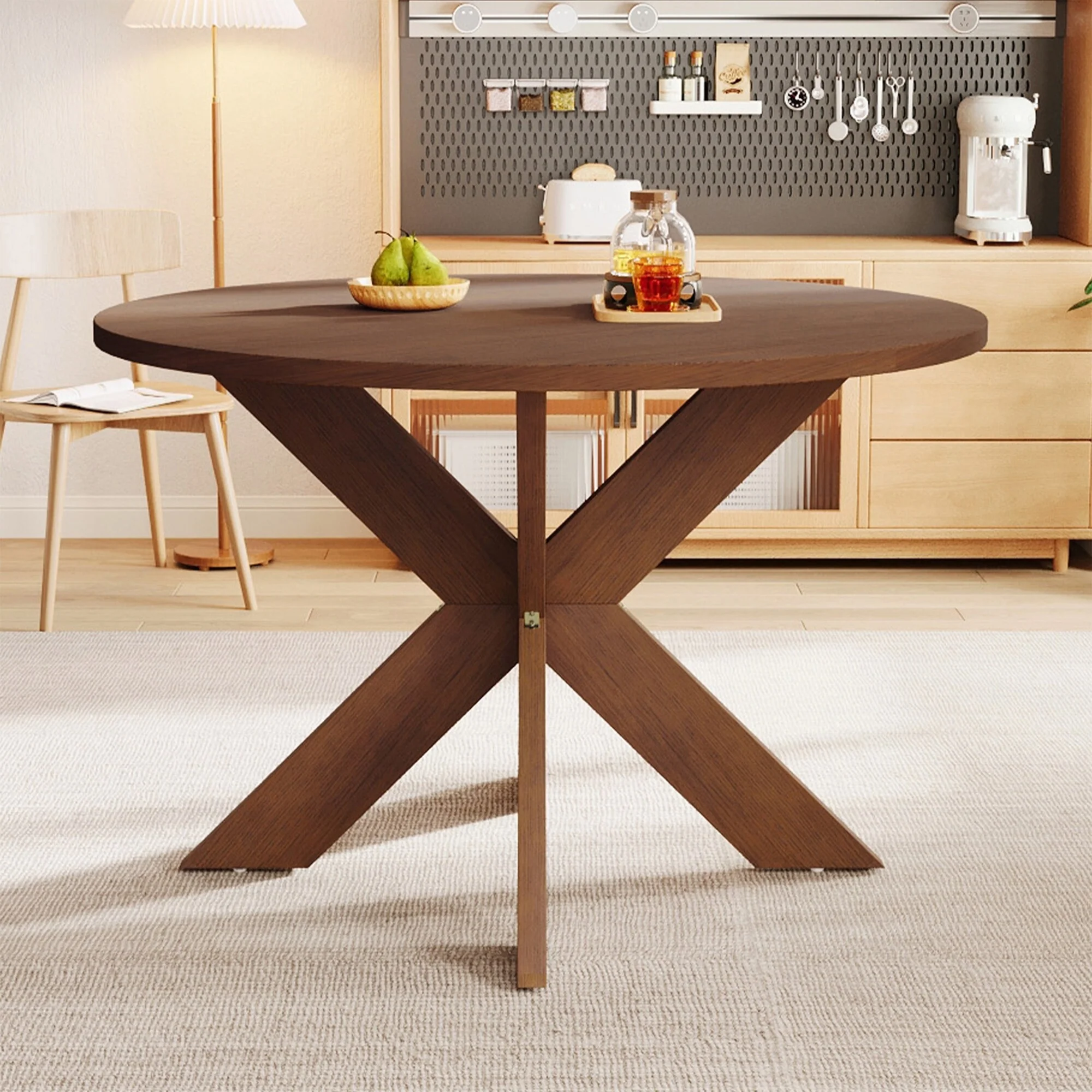 Modern Farmhouse Round Dining Table, Cherry