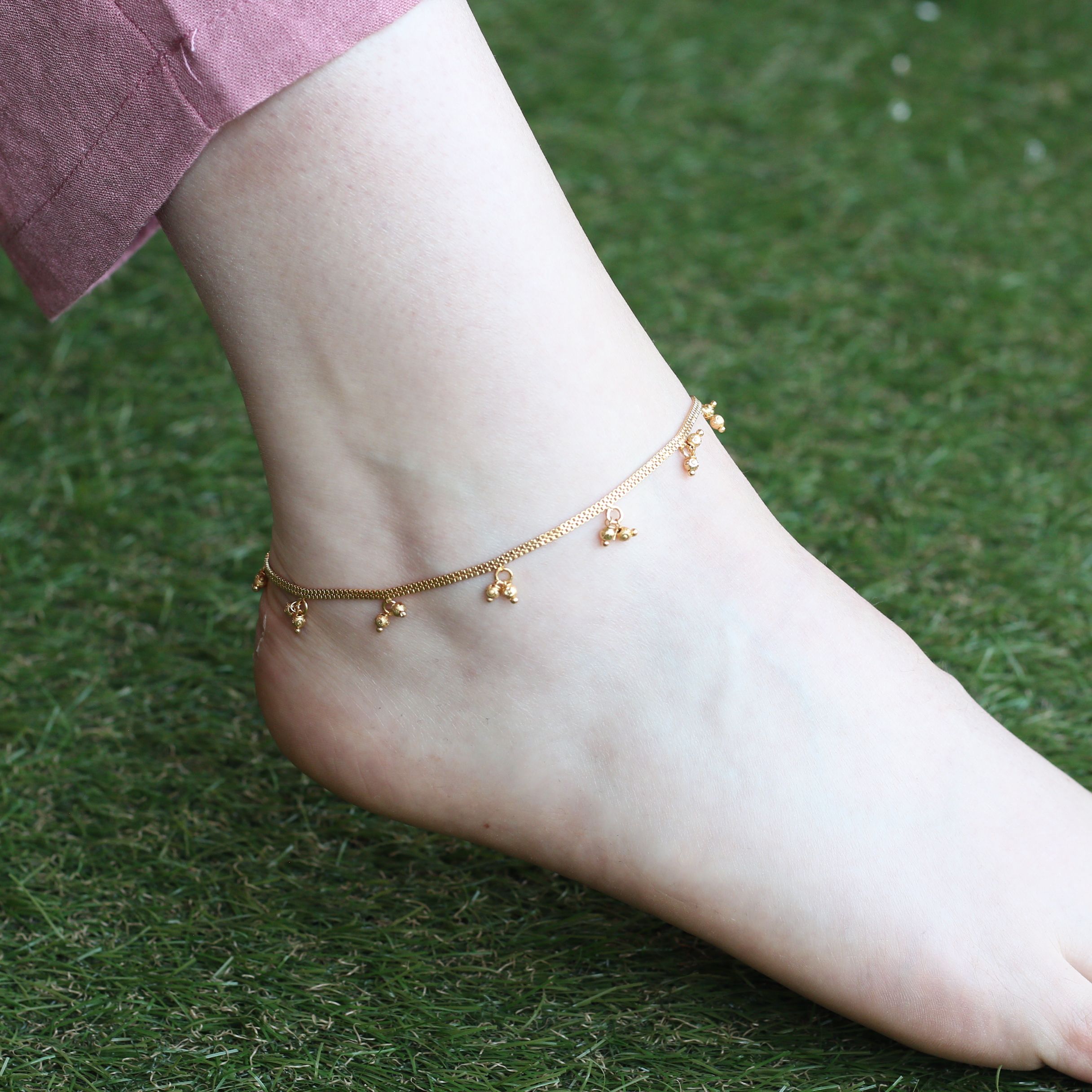 The Colourful Aura Golden Brass Rounds Beads Indian Payal Anklet