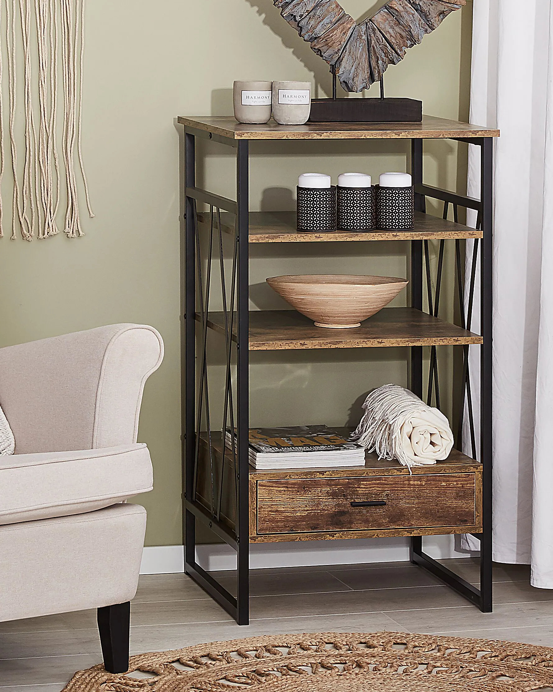 3 Tier Shelving Unit KEENE 101 cm Dark Brown