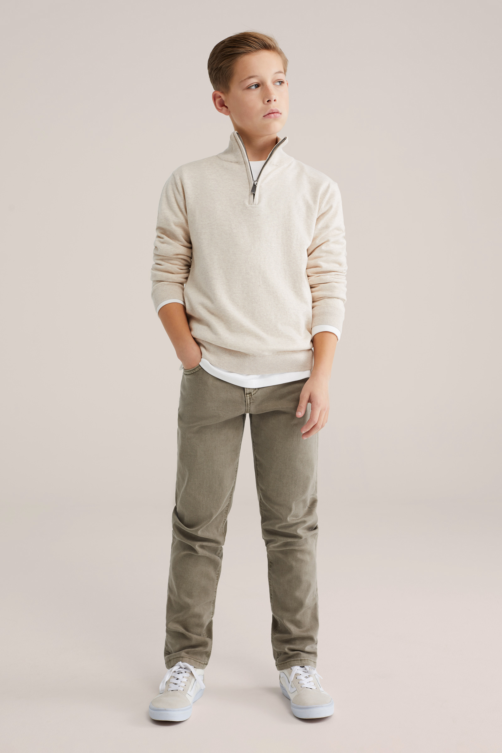 Jongens gebreide trui met quarter-zip en embroidery