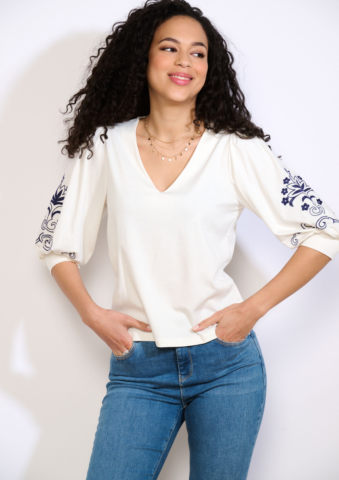 Geborduurd top met ballonmouwen