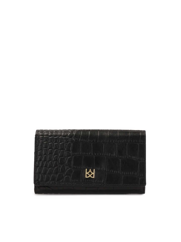 Black leather wallet with croco motif