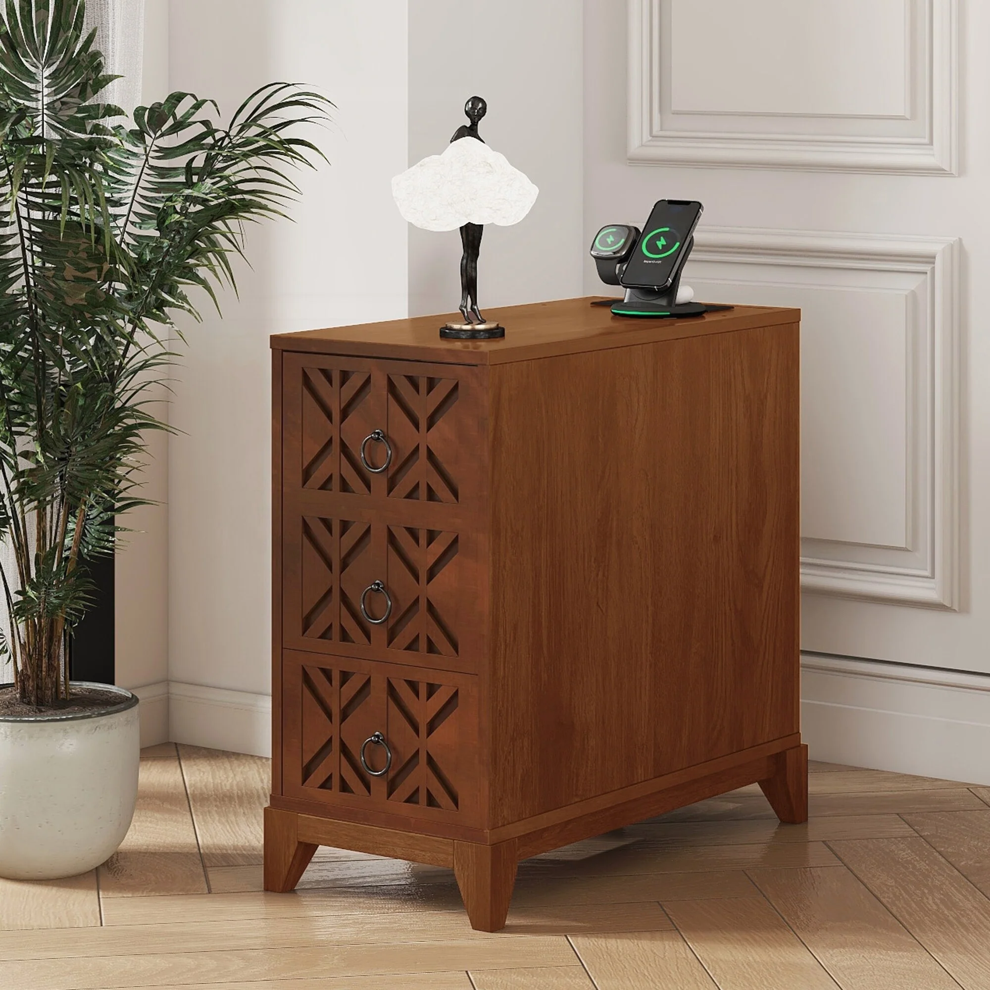 Versatile End Table with Multiple Storage Options and Stylish Design for Bedroom and Corner