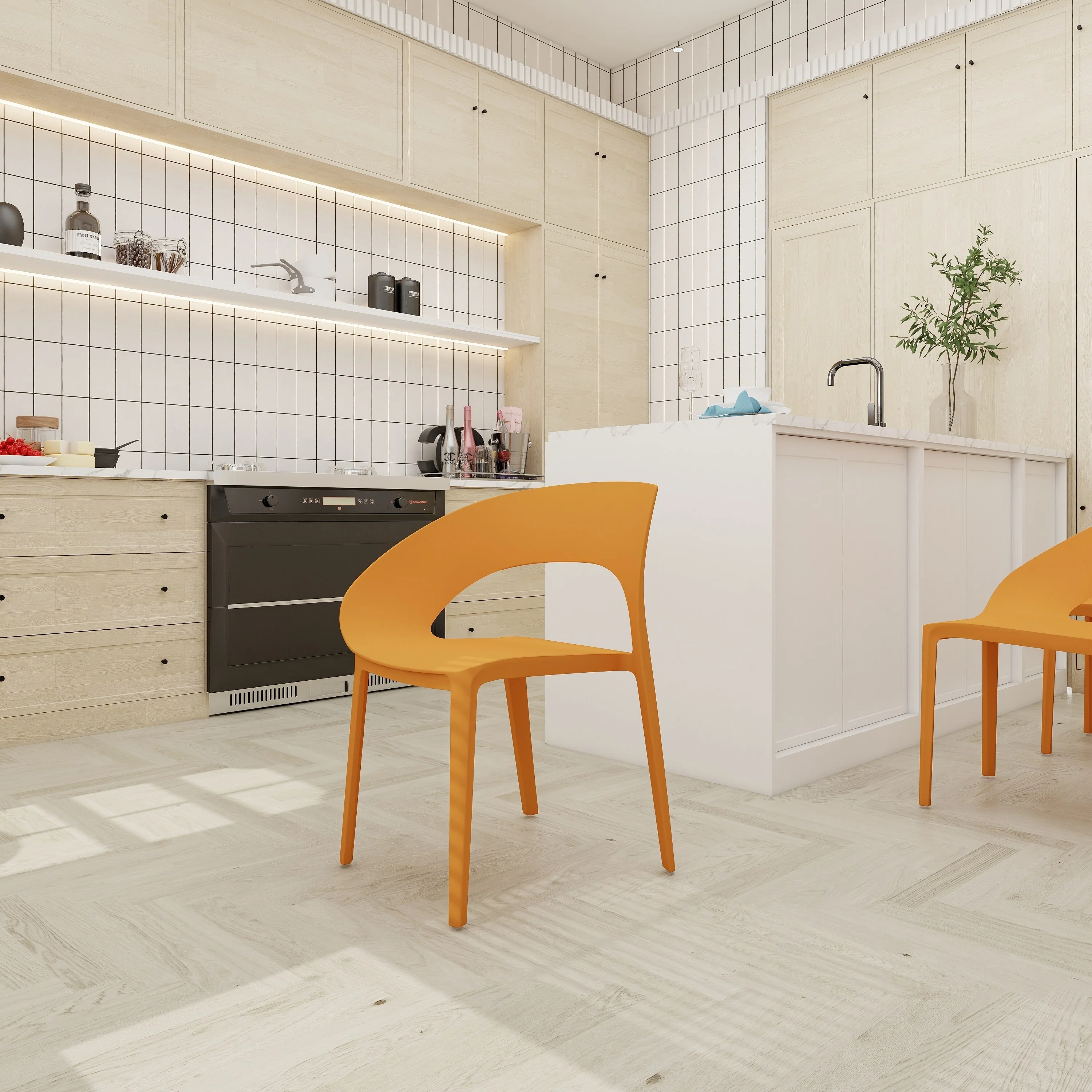 Haze Green Polypropylene Single-Side Chair - One-Piece Design for Indoor & Outdoor Use (Set of 4)