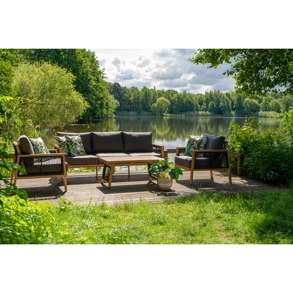 Loungeset »ALICANTE«, 1 x Sofa, 2 x Sessel, 1 x Tisch, inkl. Auflagen, Aluminium, Holzoptik