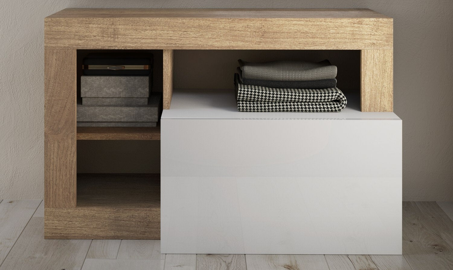 Benvenuto Design Hamburg Hoogglans Wit   Kadiz Eiken Halbank