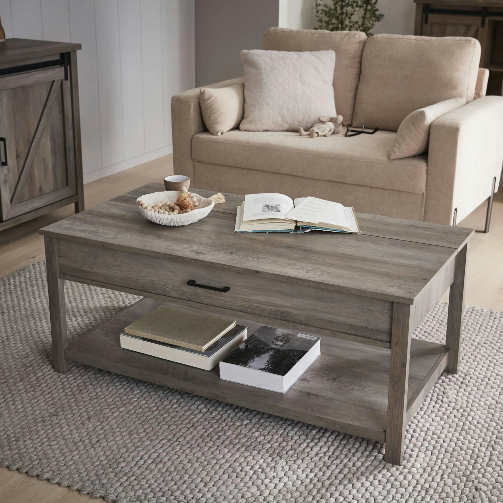 GALANT - Table basse relevable en décor bois gris